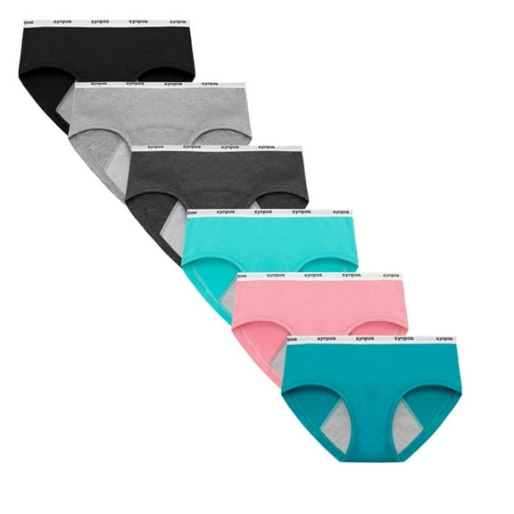 Teen Girl Period Underwear Menstrual Panties Leak-Proof Organic Cotton Protective Briefs 6-Pack for Big Girls 8-16 Years