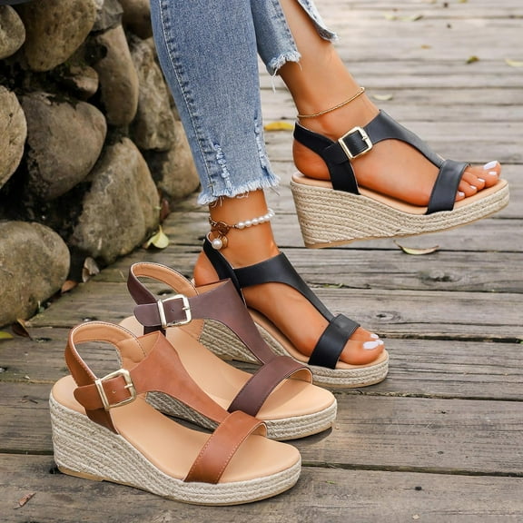 Sandals for Women 2025, Xunlbb Women's Summer Size Casual High Heel Clasp Fish Mouth Sandals(Black,Size:35)