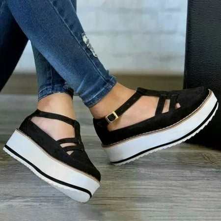 

HIBRO Women s Breathable Wedges Round Toe Buckle Strap Pumps Casual Single Shoes