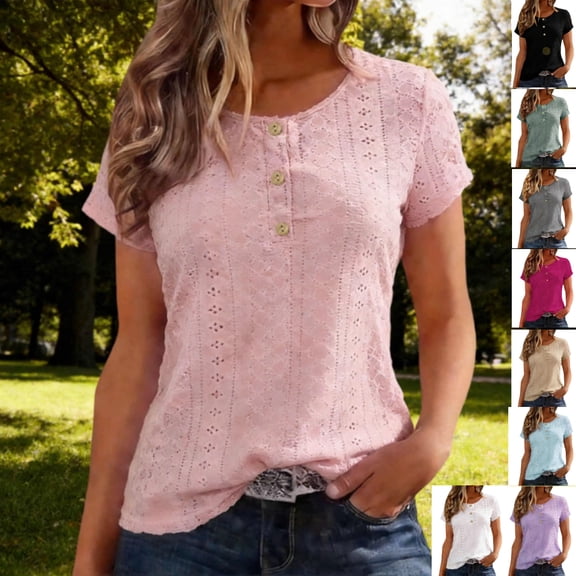 TaTaai Women's Summer Base Layer Top Short Sleeve V-Neck Mesh Fabric Ribbed Knit Casual Slim Fit Multi-Color T-Shirt Gift