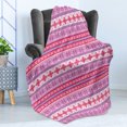 thumbnail image 4 of Nordic Soft Flannel Fleece Blanket, Geometric Abstract Snowflake Pattern European Ornamental Knitting Design, Cozy Plush for Indoor and Outdoor Use, 50" x 70", Lilac Dark Coral White, by Ambesonne, 4 of 5