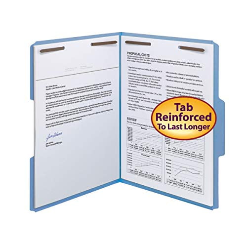 Reinforced 1/3-Cut Tab Letter Size 2 Fasteners 21 per Box Blue 12050 Smead Fastener File Folder 