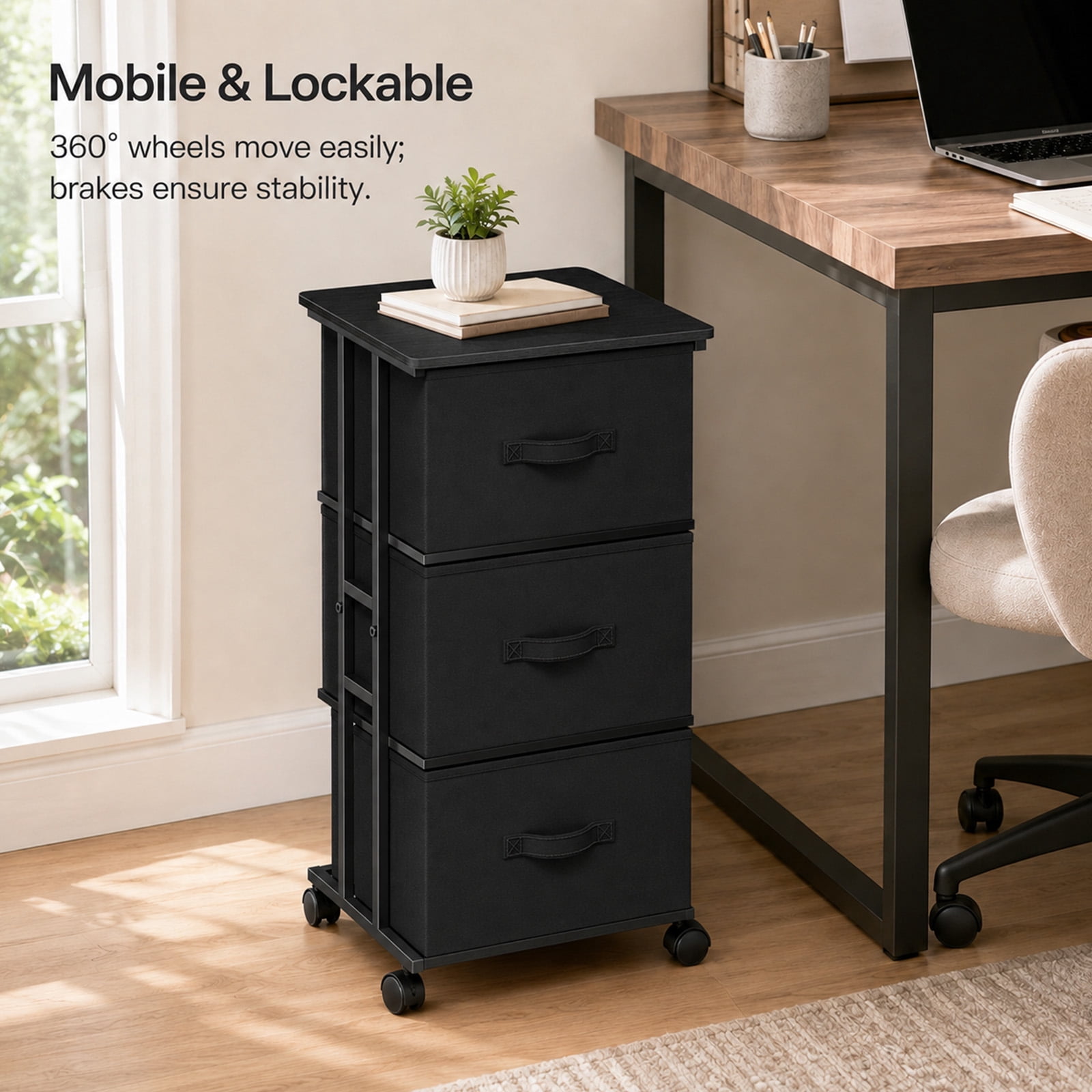 Alvantor Fabric Dresser 3 Drawer Storage Chest, Rolling Storage Tower, Vertical Storage Unit for Bedroom, Closet, Office