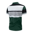 thumbnail image 3 of Men's Polos Striped Colorblock Golf Shirt 3-Button Collared Business Casual Summer Blouses Tops Big and Tall (5XL, Green-Striped), 3 of 6