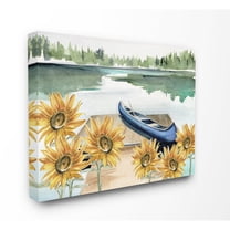 The Stupell Home Decor Collection Rowboat on a Calm Lake with Sunflowers Watercolor Painting Oversized Stretched Canvas Wall Art, 24 x 1.5 x 30