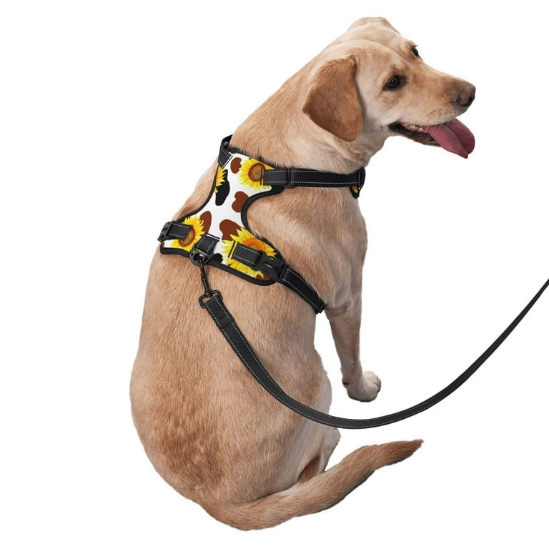 Vsdgher Cow Print Sunflower Pattern Dog Harness No Pull Pet Harness with Soft Padded Handle Adjustable Reflective Vest with 2 Buckles 4 Slide Buckles S XL Small Walmart