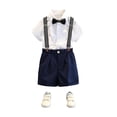 thumbnail image 4 of BOOMNY Boys School Uniform Outfit Sets British Short Sleeve Shirts Suspender Shorts Outfits for Kids Elegant Formal Wedding Outfits, 4 of 5