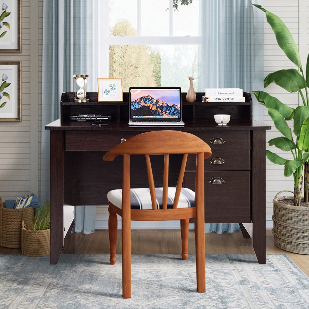 Costway Computer Desk PC Laptop Writing Table Workstation Student Study Furniture Brown
