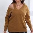 thumbnail image 4 of UTSJKR Women's Cold Shoulder Sweaters 2024 Fashion Clothing Solid Color V Neck Pullover Tops Cable Knit Loose Fit Oversized Jumper Fall Winter Long Sleeve Sweaters Coffee XXXL, 4 of 6