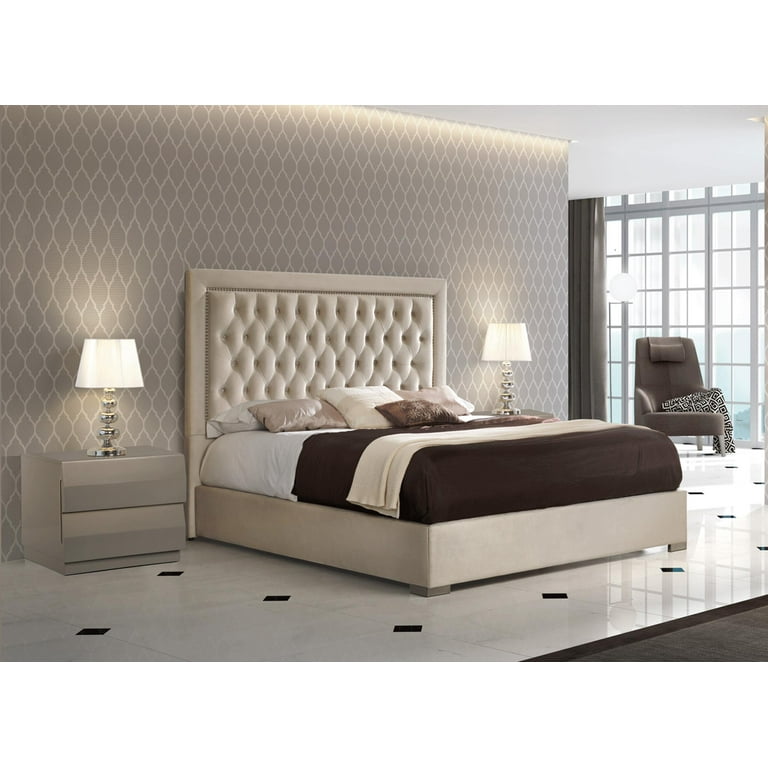 Beige Microfiber Champagne King Bedroom Set 3Pcs Adagio ESF Made