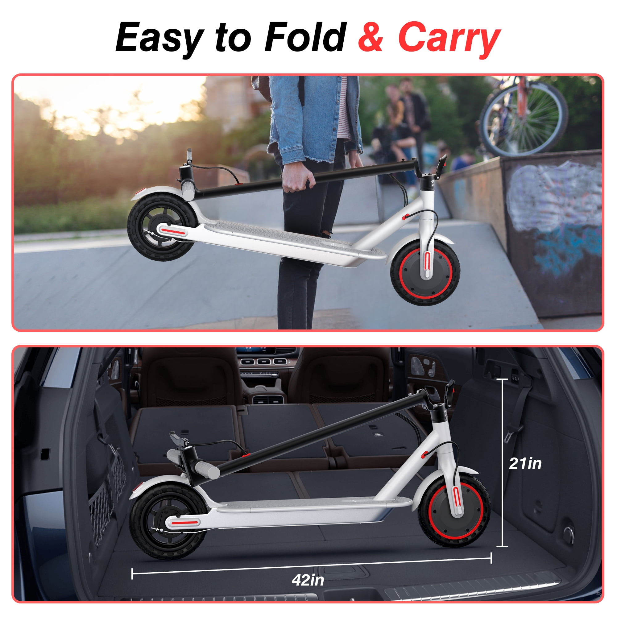 AOVOPRO WHITE ES80 350W 8.5' Foldable Electric Scooter for Adults and Child, 21 Miles Range UL2272