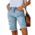 thumbnail image 4 of Frontwalk Ladies Midi Trousers Hole Denim Jeans Skinny Bottoms Travel Soft Mini Pants Ripped Shorts Light Blue S, 4 of 7