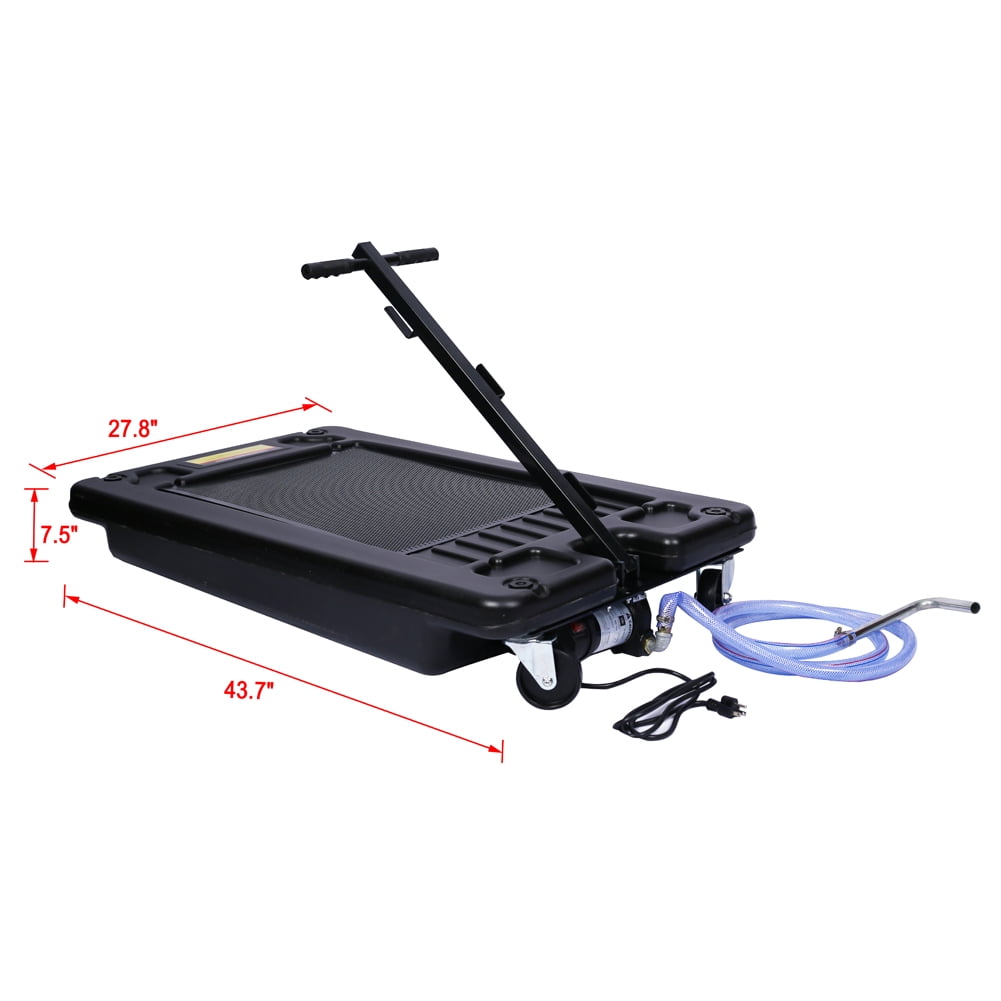 Low Profile Oil Drain Pan, 17 Gallon Electric Oil Drain Pan with 110V Electric Pump & 7 Ft Hose, T Folding Handle, Oil Drain Cart for Trucks, Buses, RVs and Other Automobiles