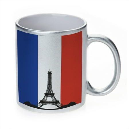 

KuzmarK Silver Sparkle Coffee Cup Mug 11 Ounce - French Eiffel Tower