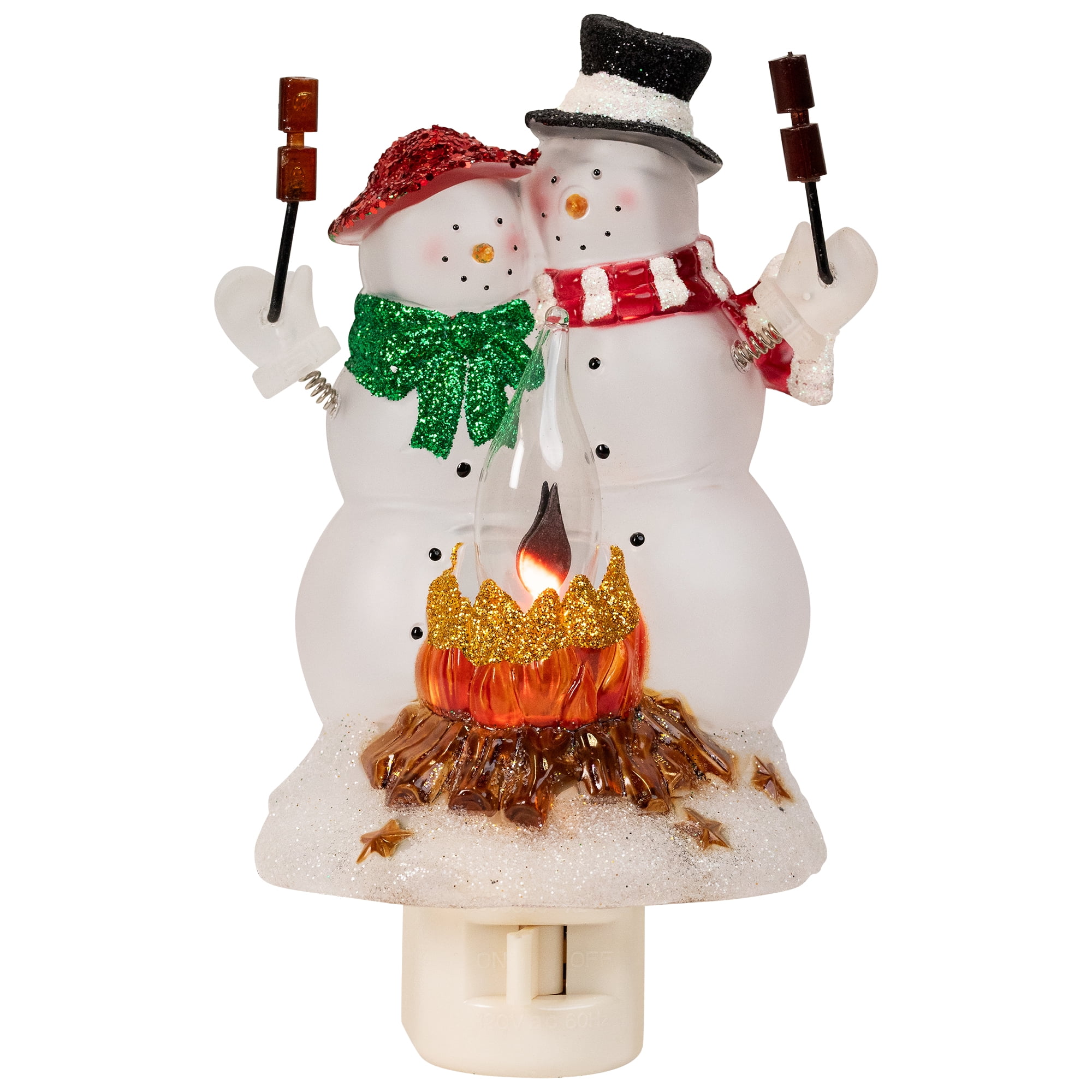 Glittered Snow Couple Roasting Marshmallows Flickering Christmas Night Light - 5.5"
