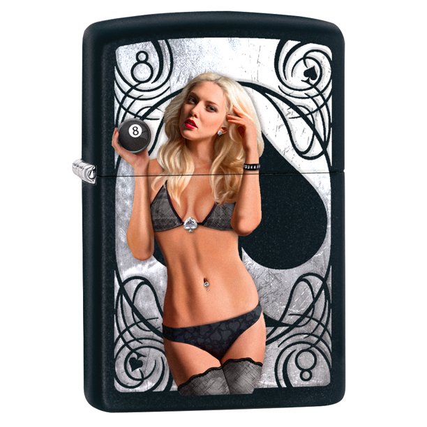 Zippo Lighter PinUp Girl Eight Playing Card Black Matte 78582