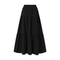 thumbnail image 2 of Liacowi Women's Cotton linen Pleated Big Hem Long Skirts Juniors Solid Color Elastic Waist Maxi Skirt Casual Daily Wear, 2 of 6