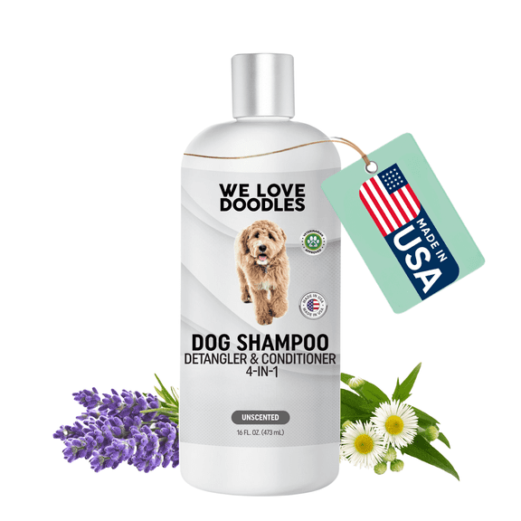 We Love Doodles Organic Professional 4-in-1 Dog Shampoo, Conditioner, Detangler, & Moisturizer, Unscented, 16 fl-oz