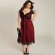 thumbnail image 1 of Vestido de Tallas Grandes para Mujer Vestido de Fiesta de Noche de Encaje Floral de Novia con Cuello Abanopi borgoña/XXXXL, 1 of 6