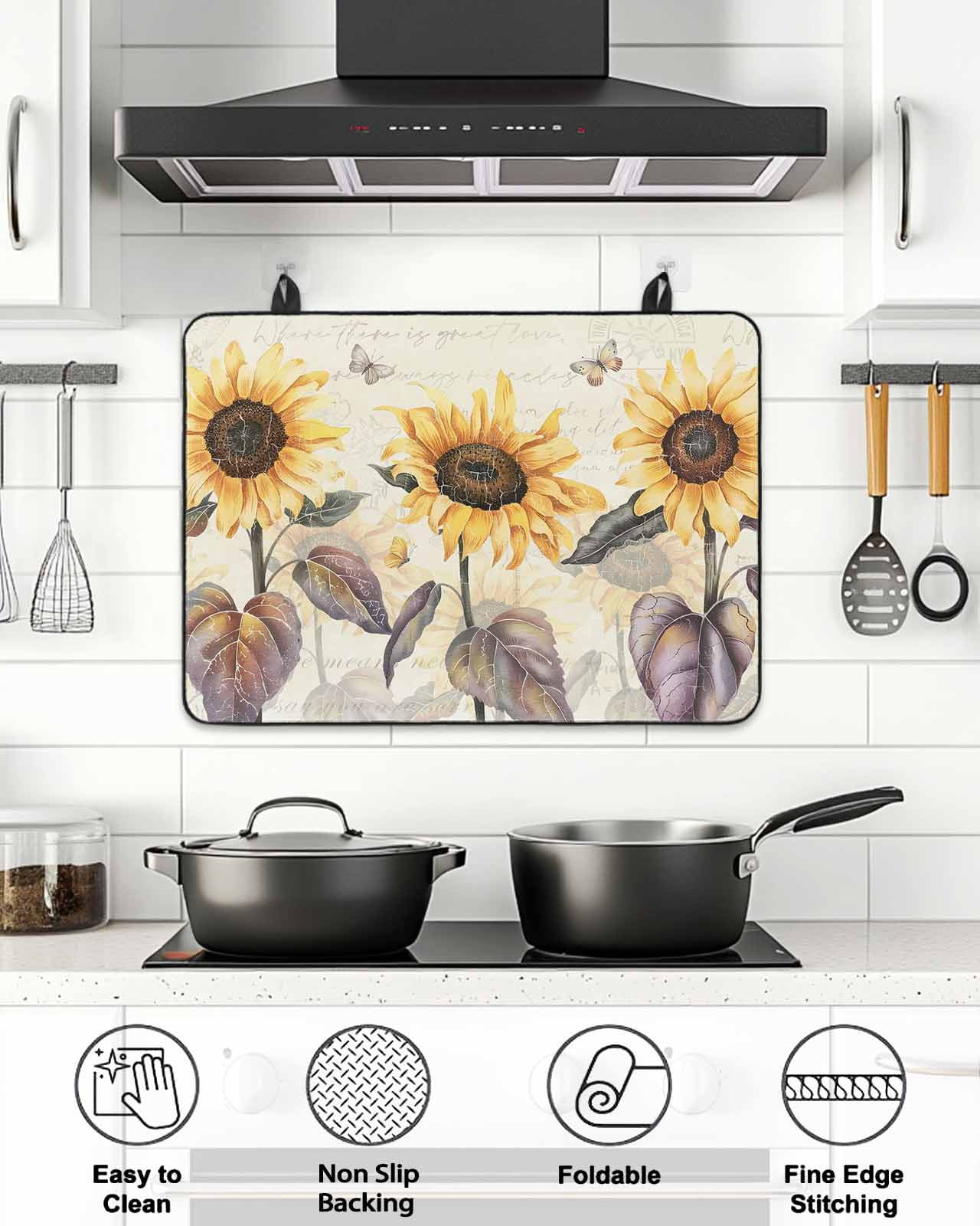 Stove Top Covers for Electric Stove, Sunflower Glass Stovetop Cover Protector, Yellow Summer Botanical Floral Farmhouse Induction Cooktop Protector Oven Mat for Kitchen Countertop 24"x21"