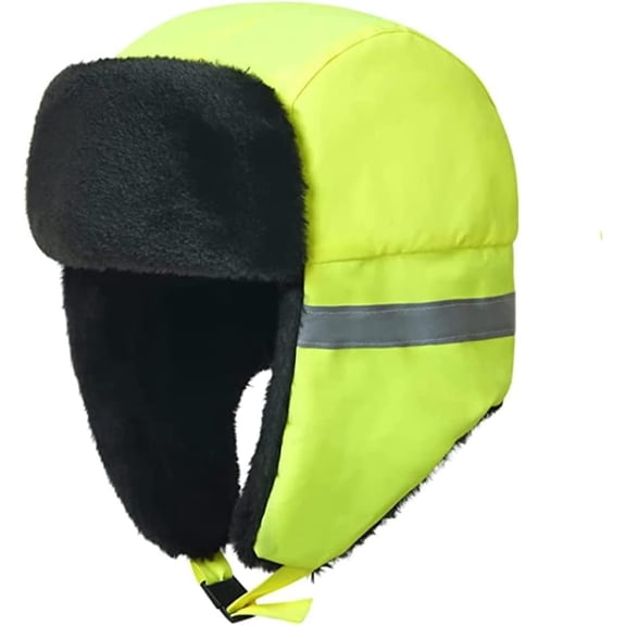 Kukuzhu Men Reflective Trapper Hat Windproof Faux Fur Trooper Ushanka Hat Winter Warm Hunting Cap with Earflap