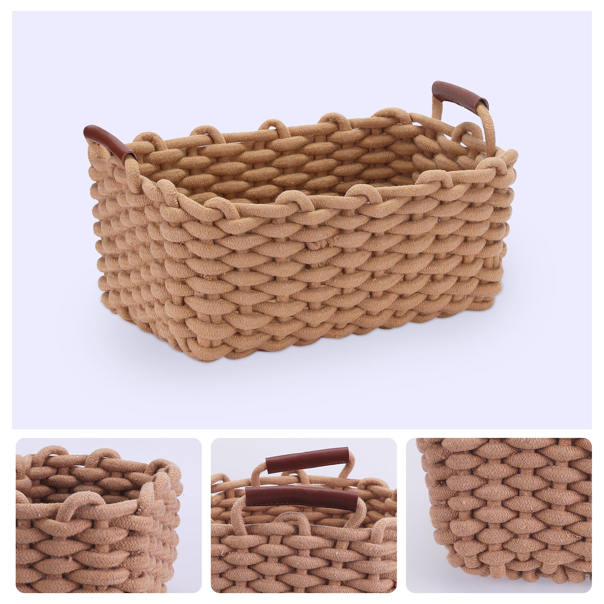 Unique Bargains Woven Storage Basket Shelf Storage Bin with Handle for Key Tray Bowl Brown