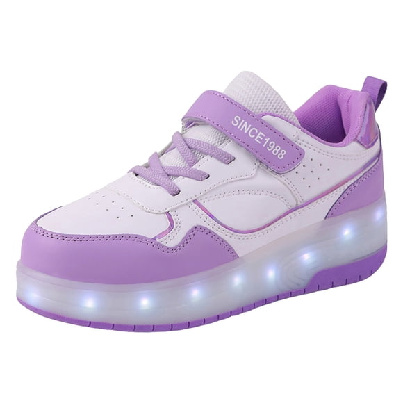 Boy Sneakers Clearance Children Shoes Thick Soled Sneakers With Wheels Fashionable Light Shoes USB Rechargeable Skate Sneakers(Purple,13-13.5 Years)