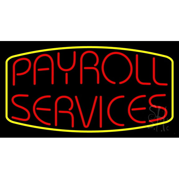 Green Payroll Services Yellow Border 2 LED Neon Sign 13 x 24 - inches, Clear Edge Cut Acrylic Backing, with Dimmer - Bright and Premium built indoor LED Neon Sign for Computer & Electronics store.