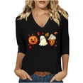thumbnail image 2 of JTZGDY Halloween Tops for Women Dressy Casual Fall 3/4 Length Sleeve Thanksgiving Day Funny Ghost Pumpkin Printed V Neck Graphic Tunic Shirts Loose Oversized Comfy Pullover Blouse, 2 of 6
