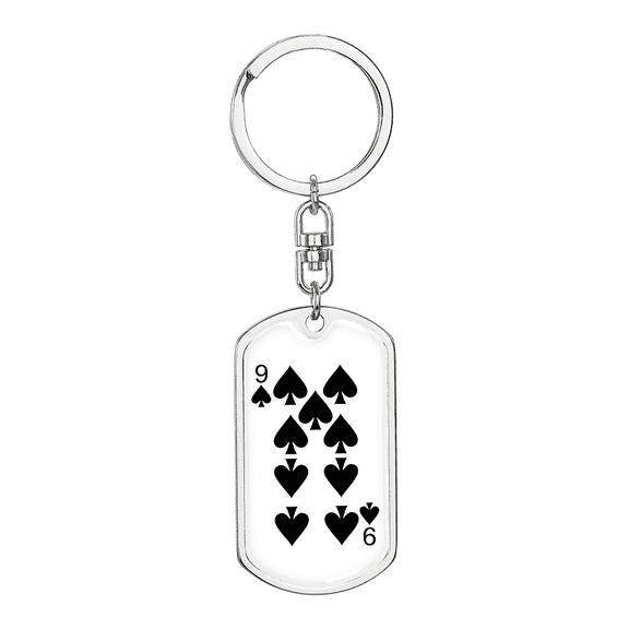 9 of Spades Gambler Stainless Steel or 18k Gold Premium Swivel Dog Tag Keychain