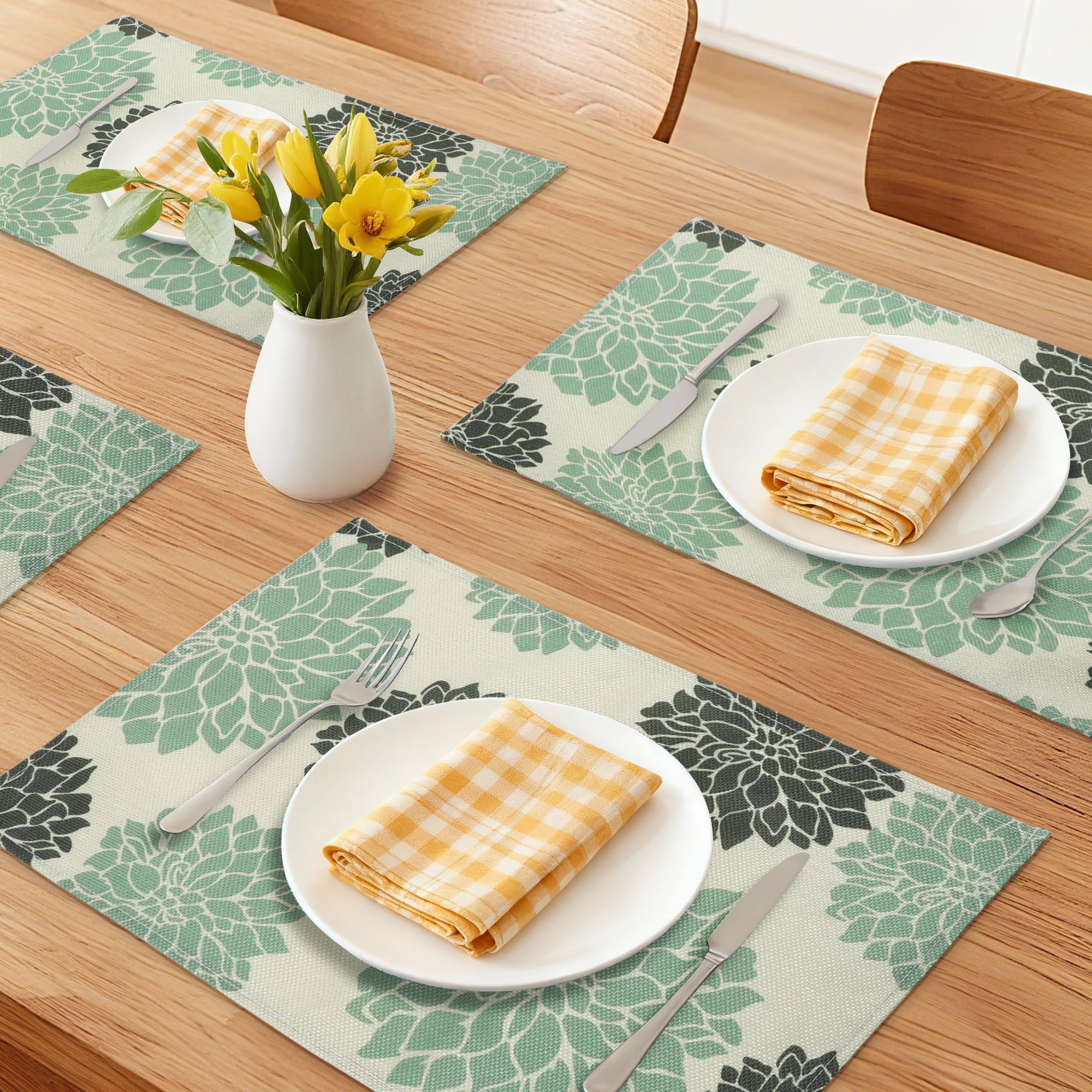 Unique Bargains Plastic Placemats Set of 6 for Dining Table Decor Indoor Floral