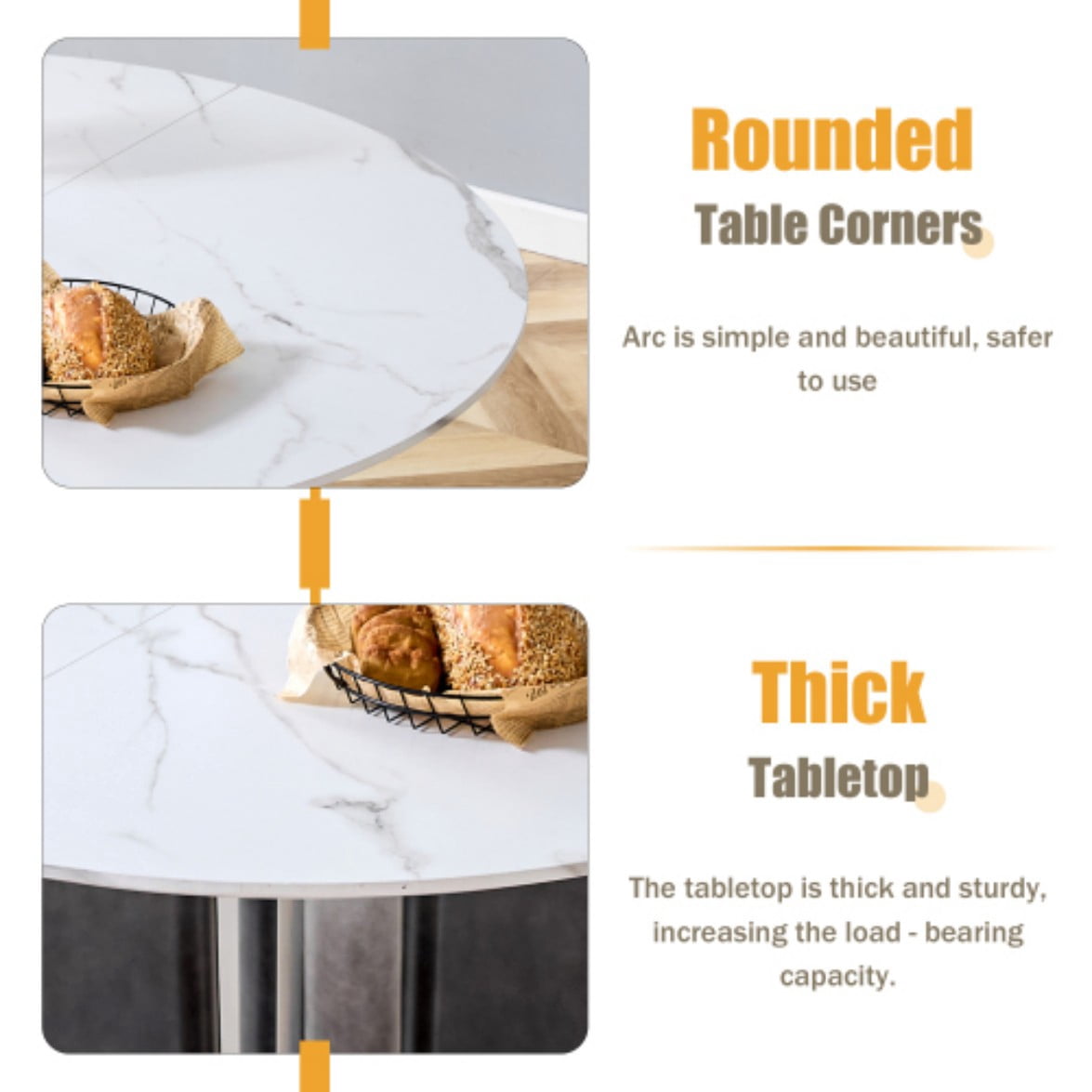 Round White Marble Dining Table, Modern MDF Kitchen Table for 2-4 People, Gradient Cross Base, Compact Table for Small Spaces, White & Black