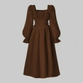 thumbnail image 2 of Curuila Children Girls Dress Solid Color Square Neckline Long Sleeves Gentle Elegant Spring Summer Dresses Size 10-11 Years Brown, 2 of 5