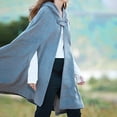 thumbnail image 6 of comerut Winter Women Cape Coat with Hood Medieval Retro Cape Gothic Keep Warm Shawl Knee Length Loose Cloak Thick Single-Button Closure Outdoor Poncho Pirate Robe, 6 of 8