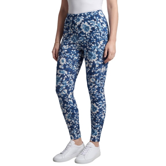 Woman Within Plus Size Stretch-Cotton Knit Pull-On Printed Pocket Leggings