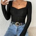 thumbnail image 5 of Women's Basic Long Sleeve Shirts Mock Neck Slim T-Shirt Sexy Eyelet Embroidery Tees Casual Tops, 5 of 8