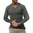 thumbnail image 2 of UVEASISHA Mens Long Sleeve V Neck T Shirts Soft Ribbed Knit Slim Fit Muscle Tees Gym Workout Bodybuilding Training Tee Shirt Casual Hipster Tops Dark Gray L, 2 of 3