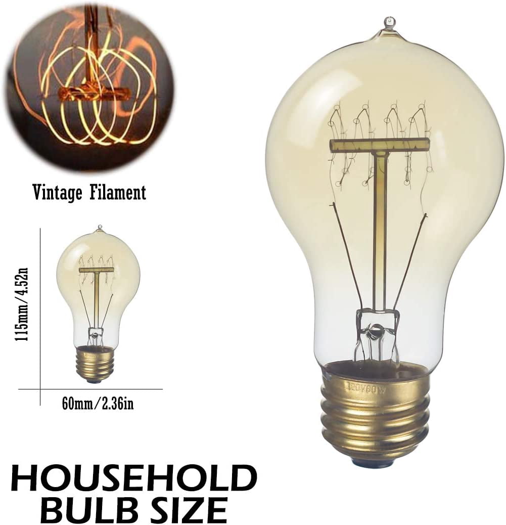 6-Pack Edison Light Bulb 60 Watt, Dimmable A19 Antique Vintage Old Fashioned E26 Incandescent Light Bulbs, Amber Warm White