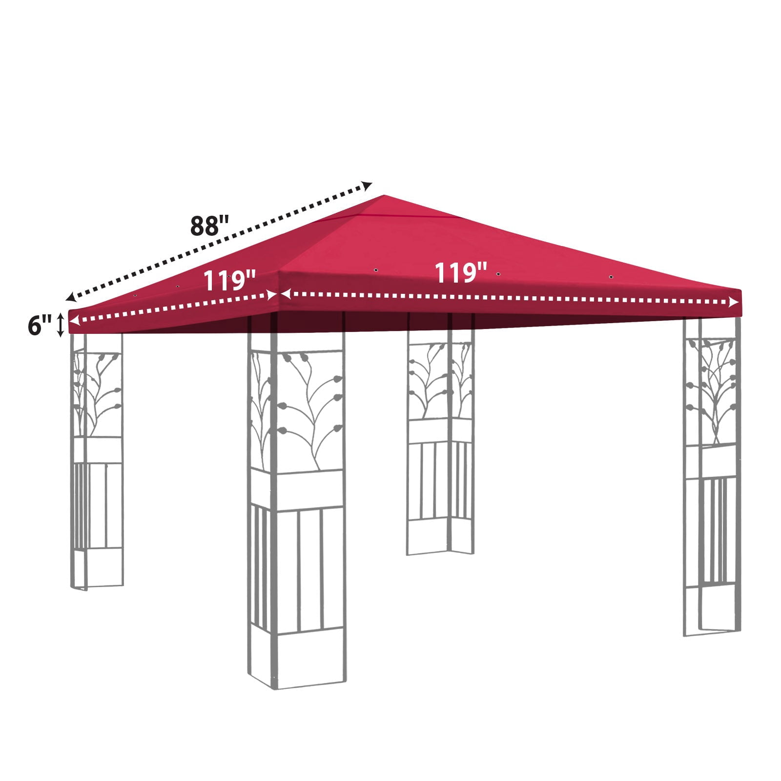 SUNNYOUTDOOR 10x10ft Gazebo Replacement Canopy Top Single Tier Canopy Top Cover, Frame Not included (Burgundy)