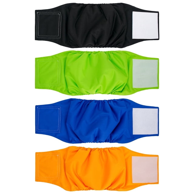 Bandas abdominales reutilizables para perros machos, paquete de 4 pañales lavables, talla L, color liso
