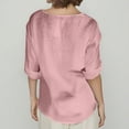 thumbnail image 4 of Qcmgmg Chemises en Lin pour Femmes Manches 3/4 2025 Col en V Hauts Tunique Décontractée Bouton Vacances d'Été Blouse Rose m, 4 of 5
