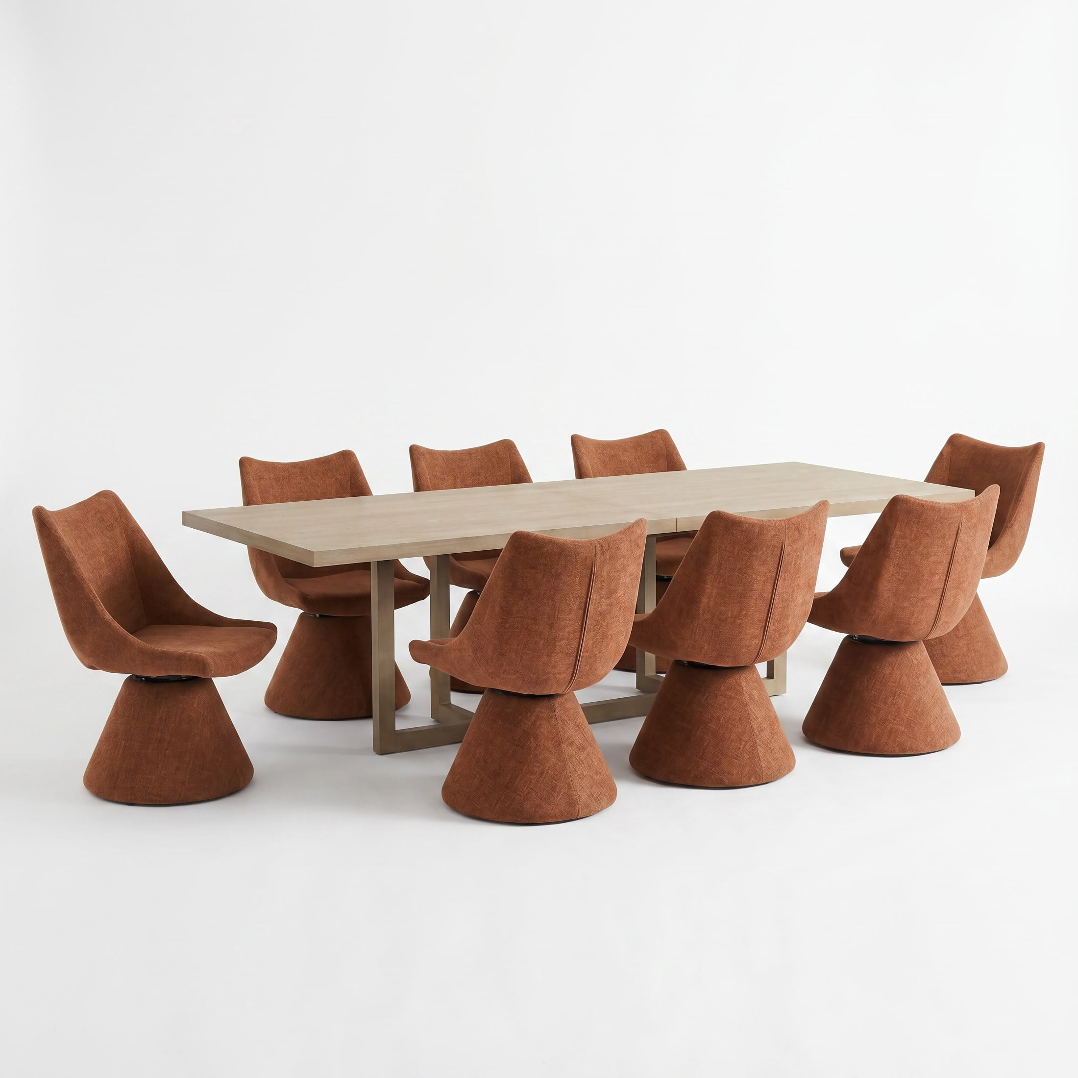 Christopher Knight Home 9-Piece Modern Dining Set, Table with Upholstered 180° Swivel Chairs, Light Ash+Brown