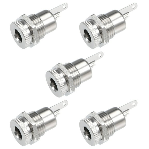 5Pcs Panel Mount DC Connector Power Socket Female 5.5mm x 2.5mm Silver Tone