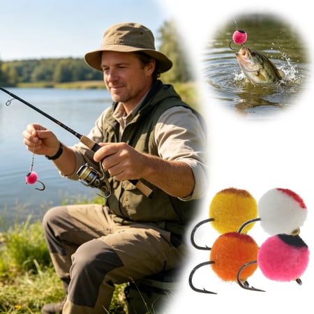 XINGXIANG 4pcs Bead Head Egg Fly Fishing Lures Fuzzy Trout Bait Sharp Hooked Imitation Roe Lures for Steelhead and Salmon Fishing (C)