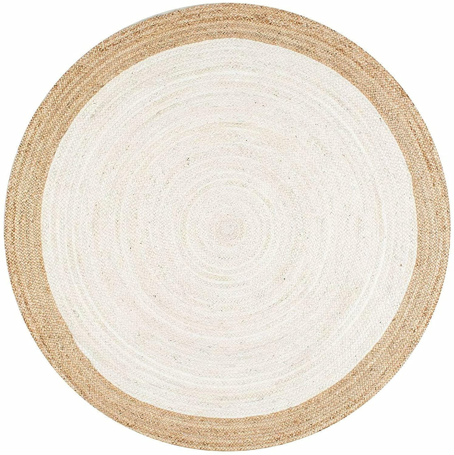 Avgari Creation Handmade Natural Jute Rug Round Area Rug Rug for Home Decor (11 Feet Round (132x132 Inches), White + Beige Border)