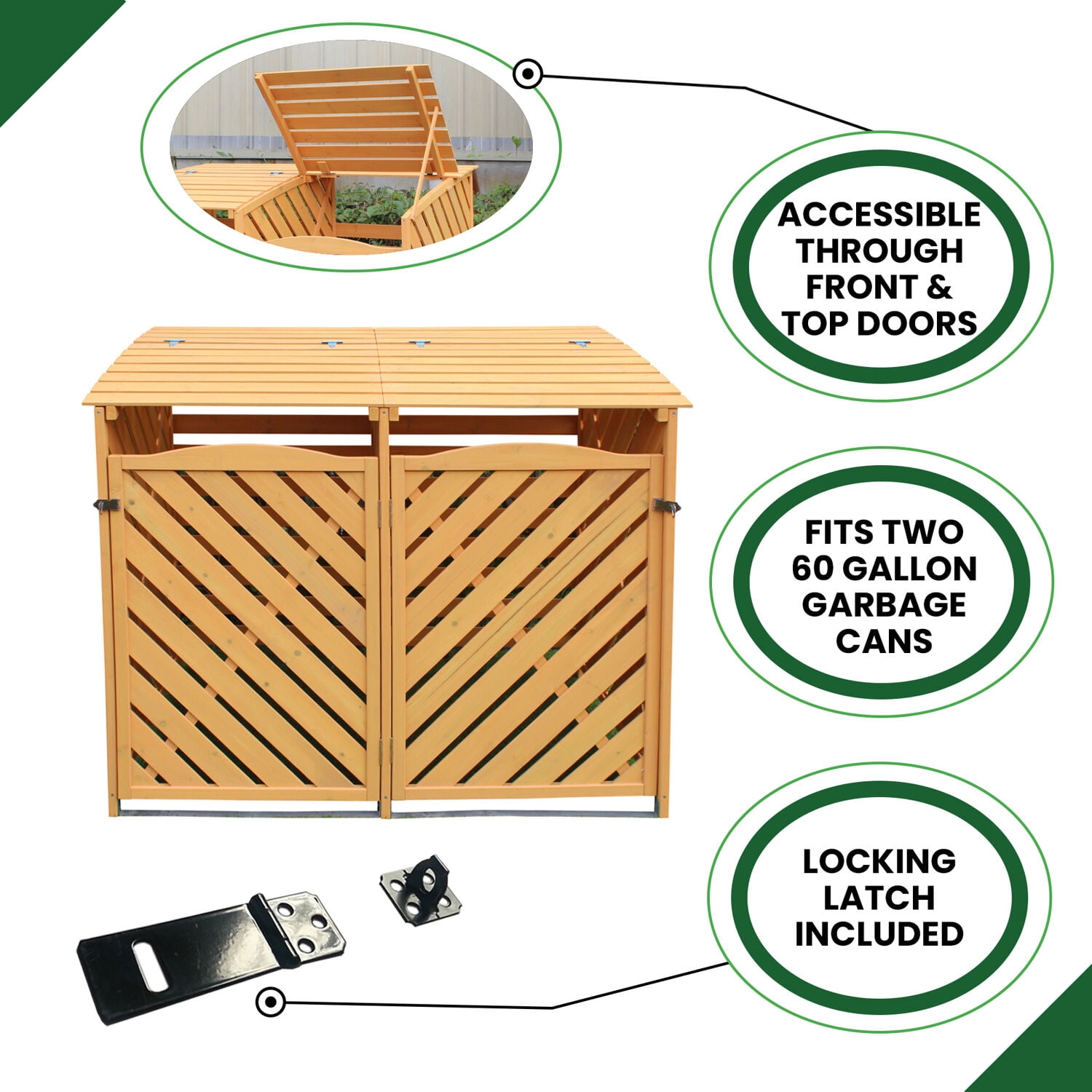Hanover Outdoor 4.9 ft. x 4 ft. Wooden Trash Bin and Recyclables Storage Shed - HANWS0104-NAT