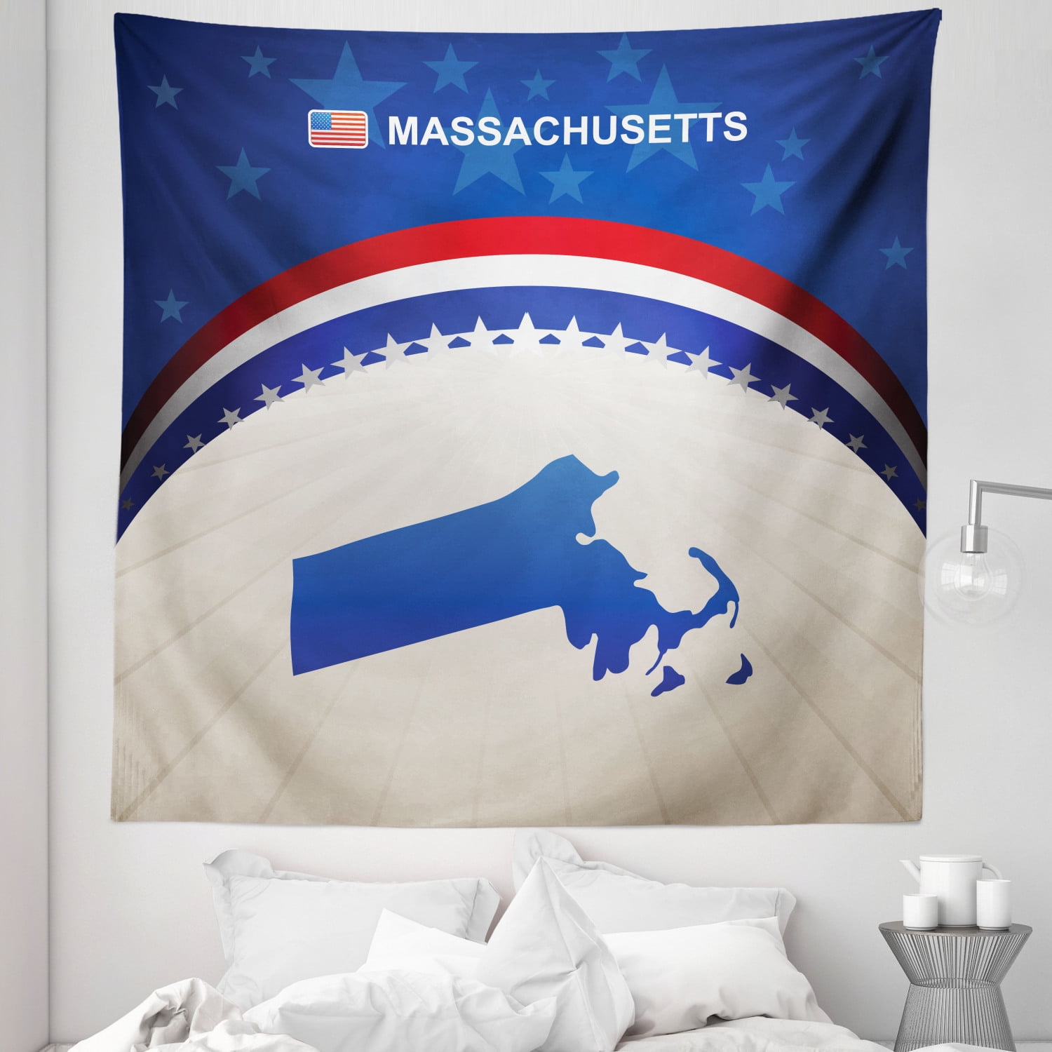 Massachusetts State Map Tapestry - Educational Fabric Wall Hanging Poster With Facts - View #9