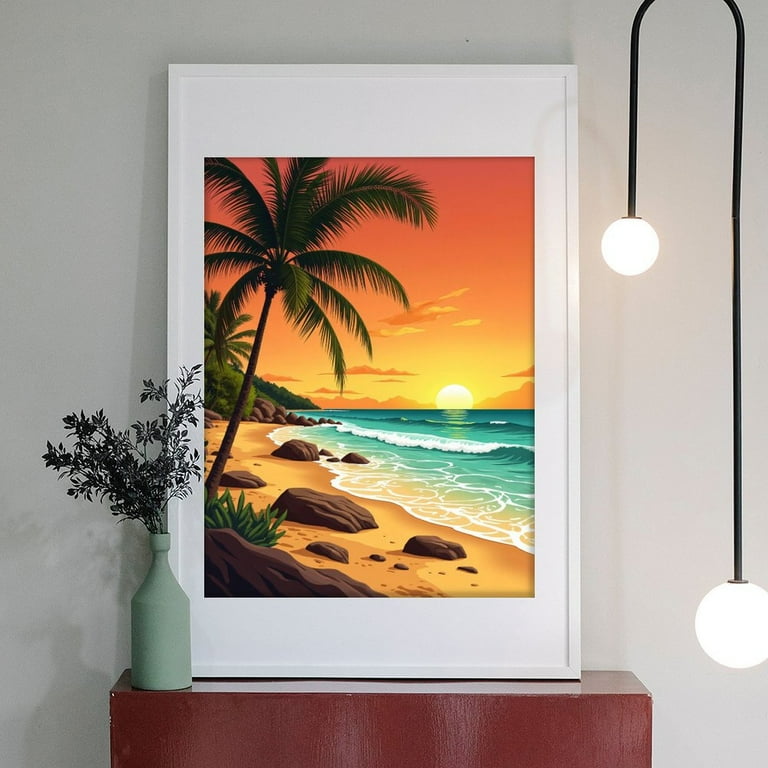 Diamond Art Kit for Adults, Tropical Sunset Beach Scene Diamond