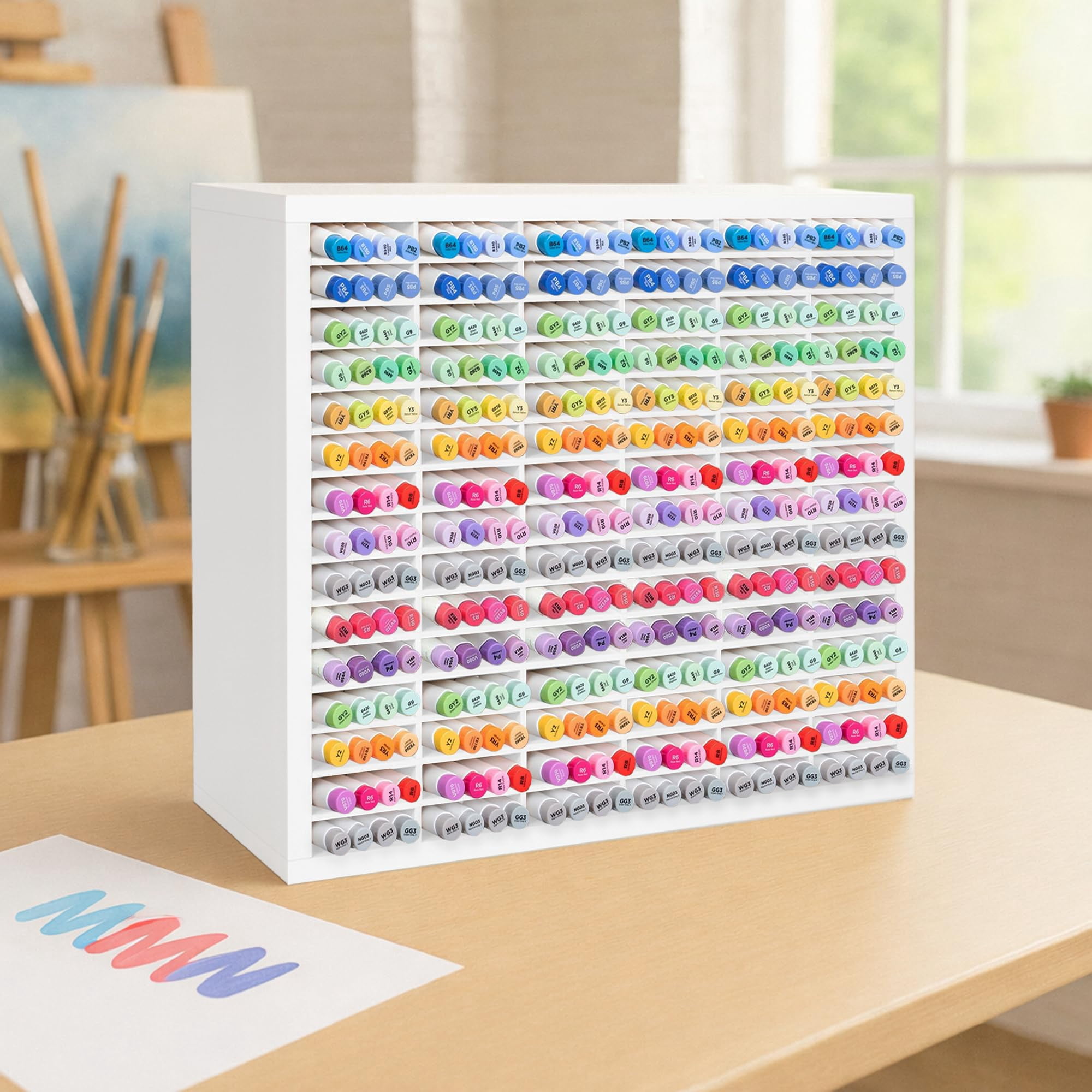 Marker Storage Organizer For 360 Markers Wooden Holder With 90 Slots Pens Pencils Art Supply Rack Desk Home Classroom Office Decor  White