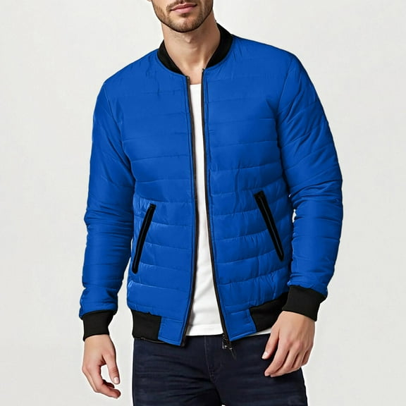 BXJX Men's Lightweight Puffer Jacket- Blue Size L
